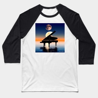 A Piano Sitting On Water At Dusk With 2 Planets In The Background. Baseball T-Shirt